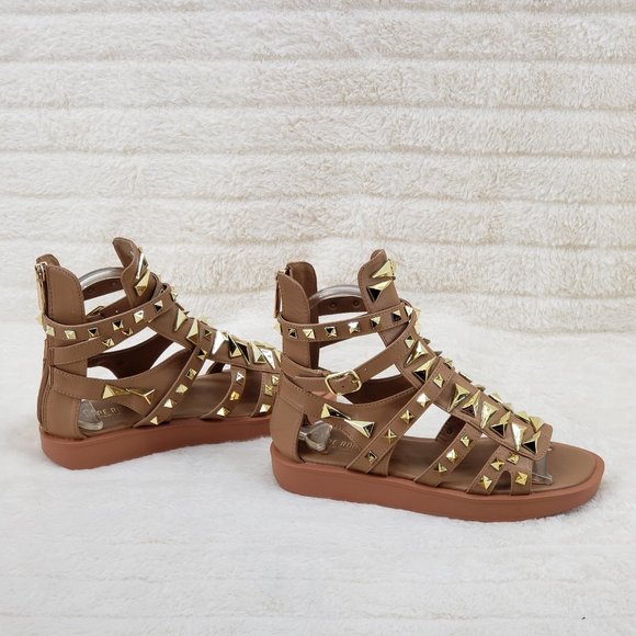 Cape Robbin Shoes - Studded Goddess Gladiator Ankle Sandals Flats Sybil